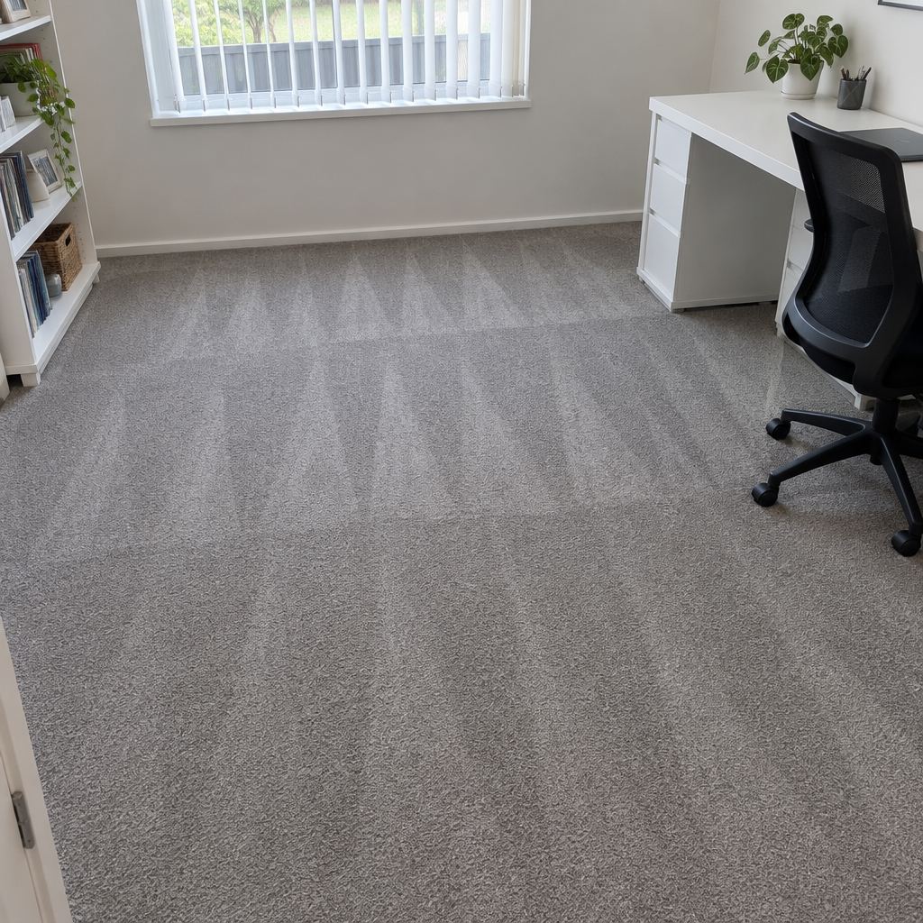 Freshly cleaned grey carpet in a home office