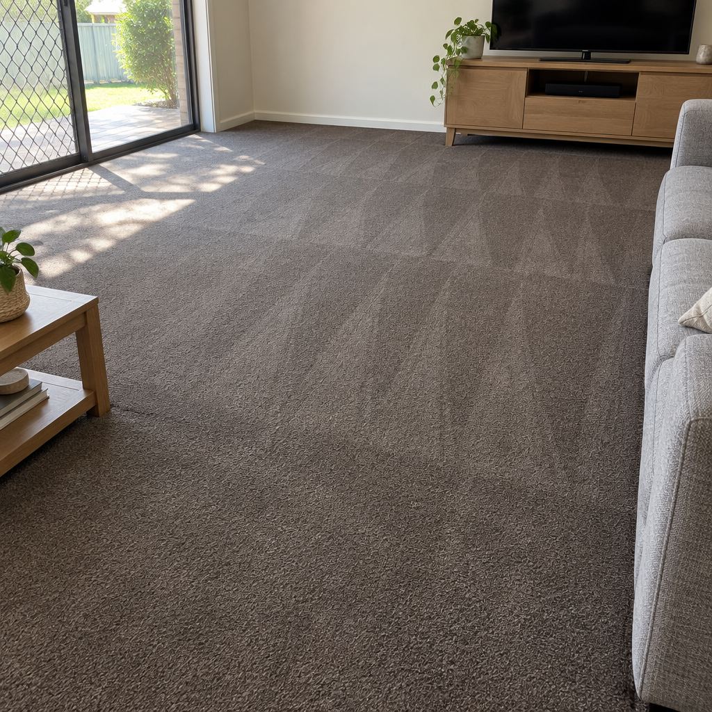 Freshly cleaned brown carpet in a Perth living room